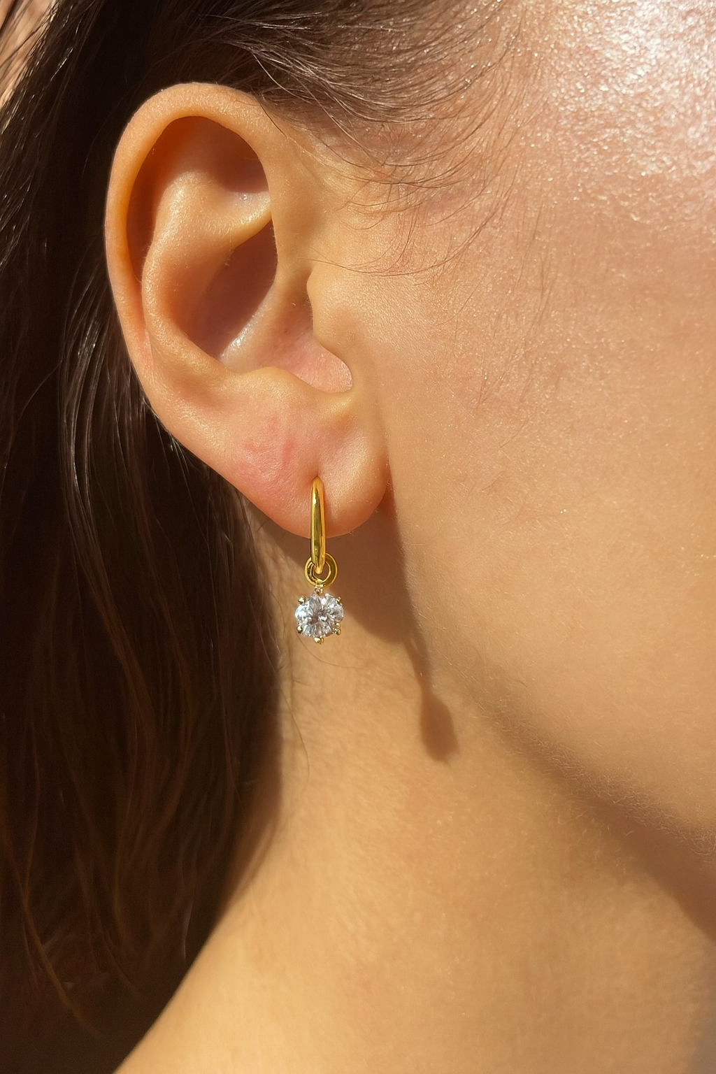 Golden Solitaire Drop Earring - Image 3
