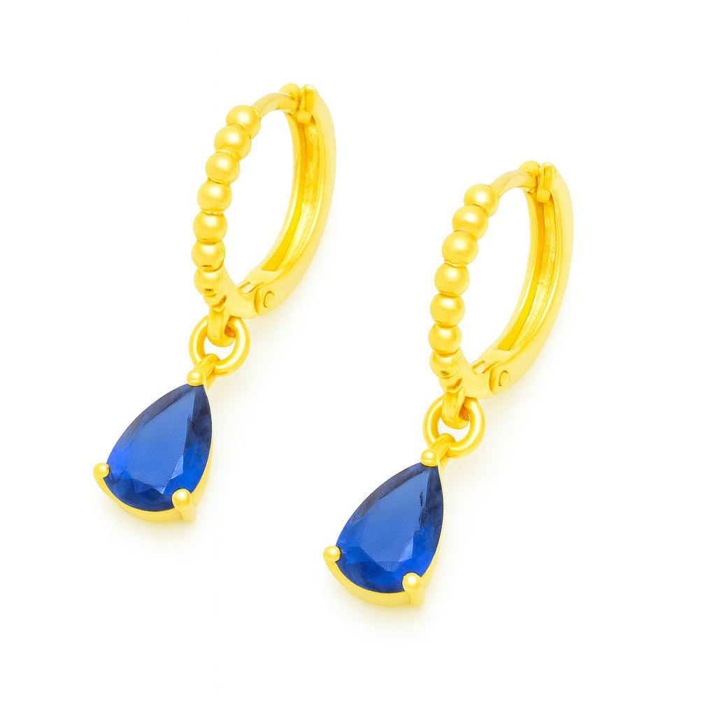 Blue Drop Gold Earring - Image 2