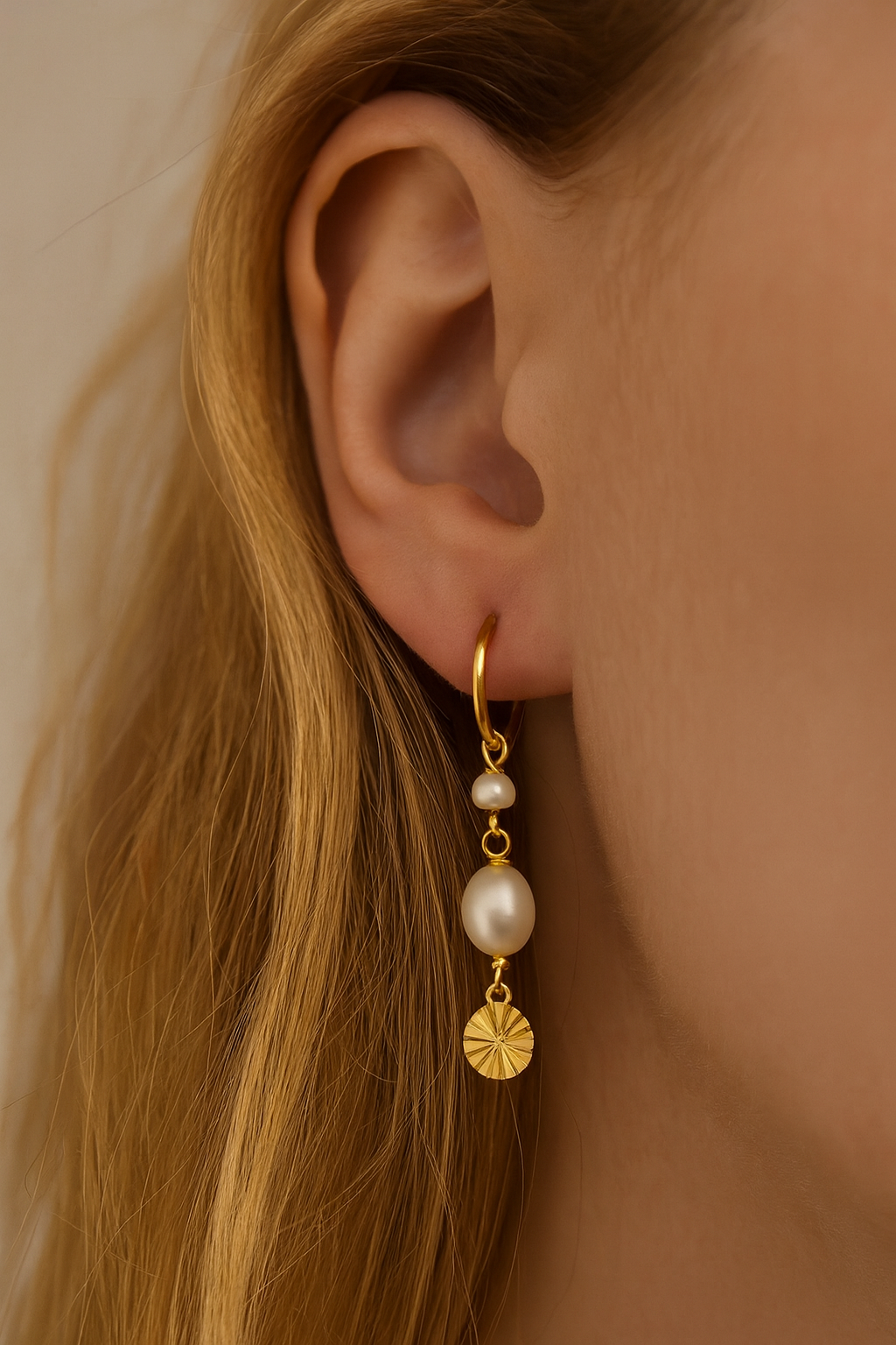 Golden Pearl Drop Earring - Image 3