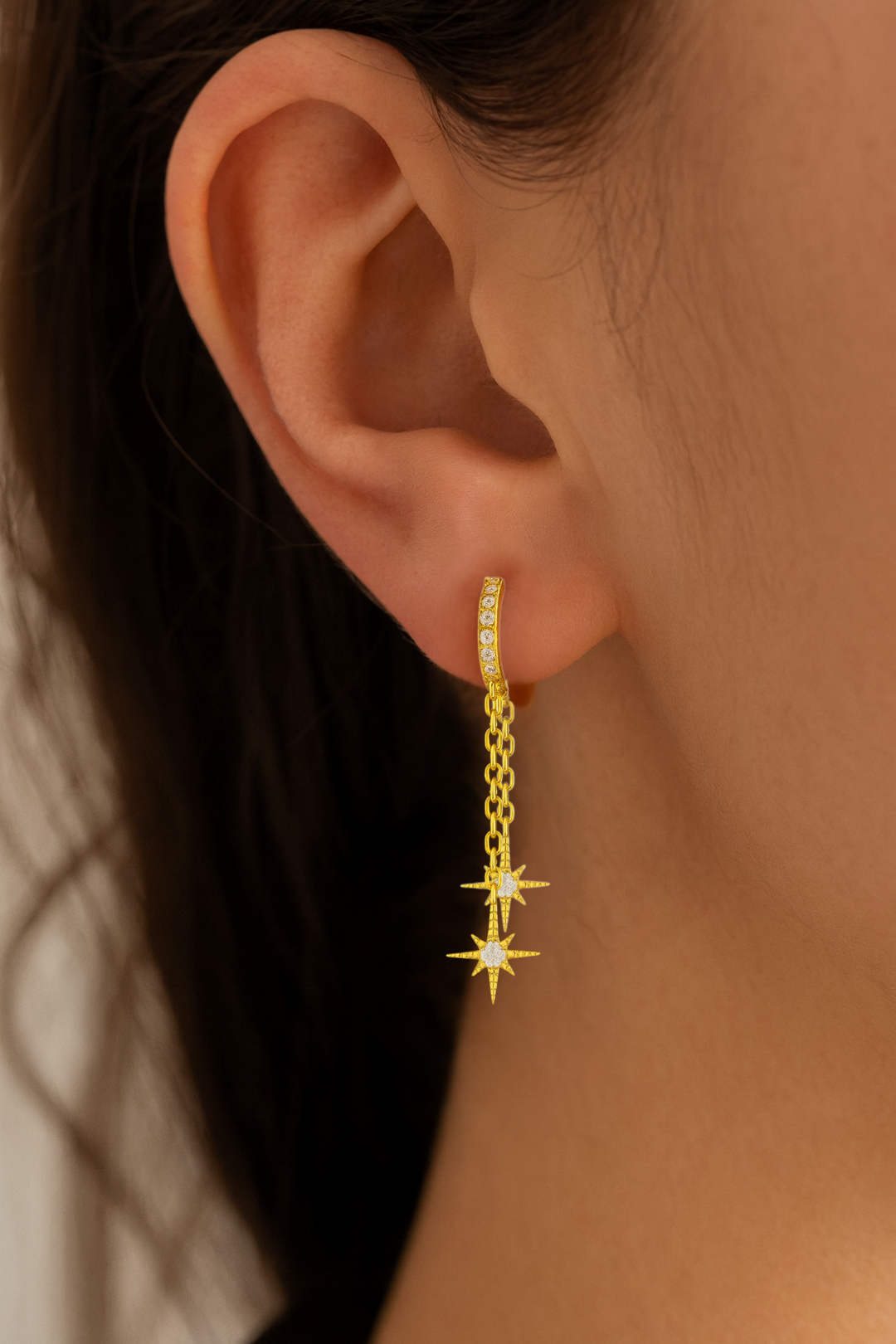 Golden Star Chain Earrings - Image 3