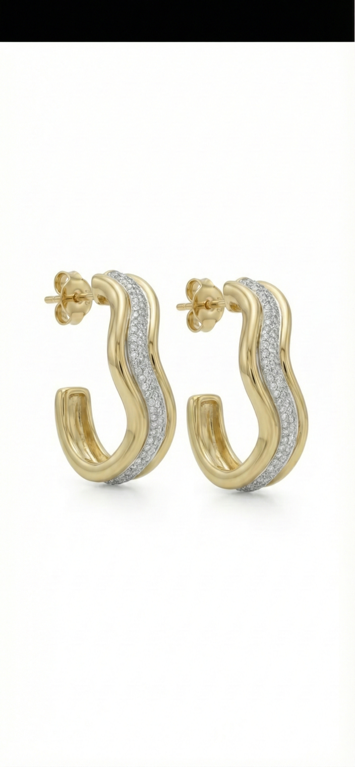 Gold Pavé Wave Hoops - Image 2