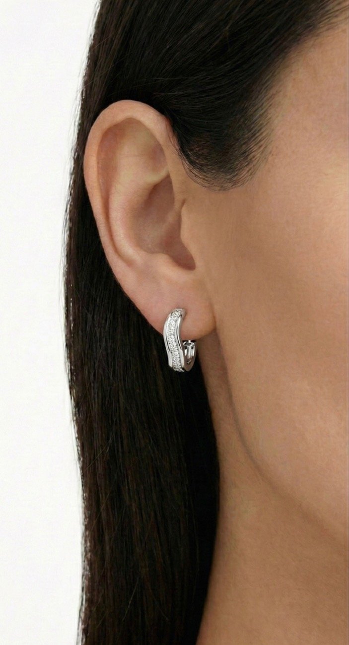 Silver Pavé Wave Hoops - Image 3