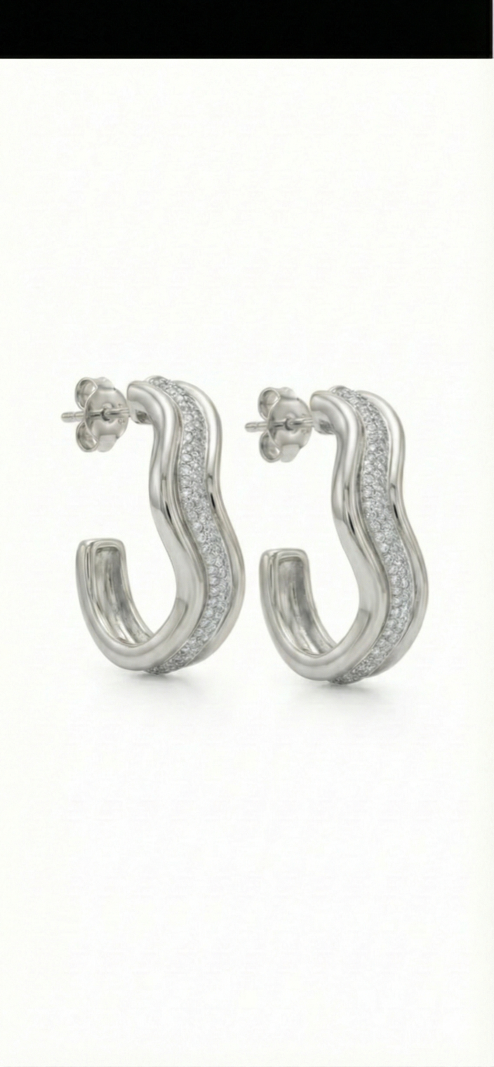 Silver Pavé Wave Hoops - Image 2
