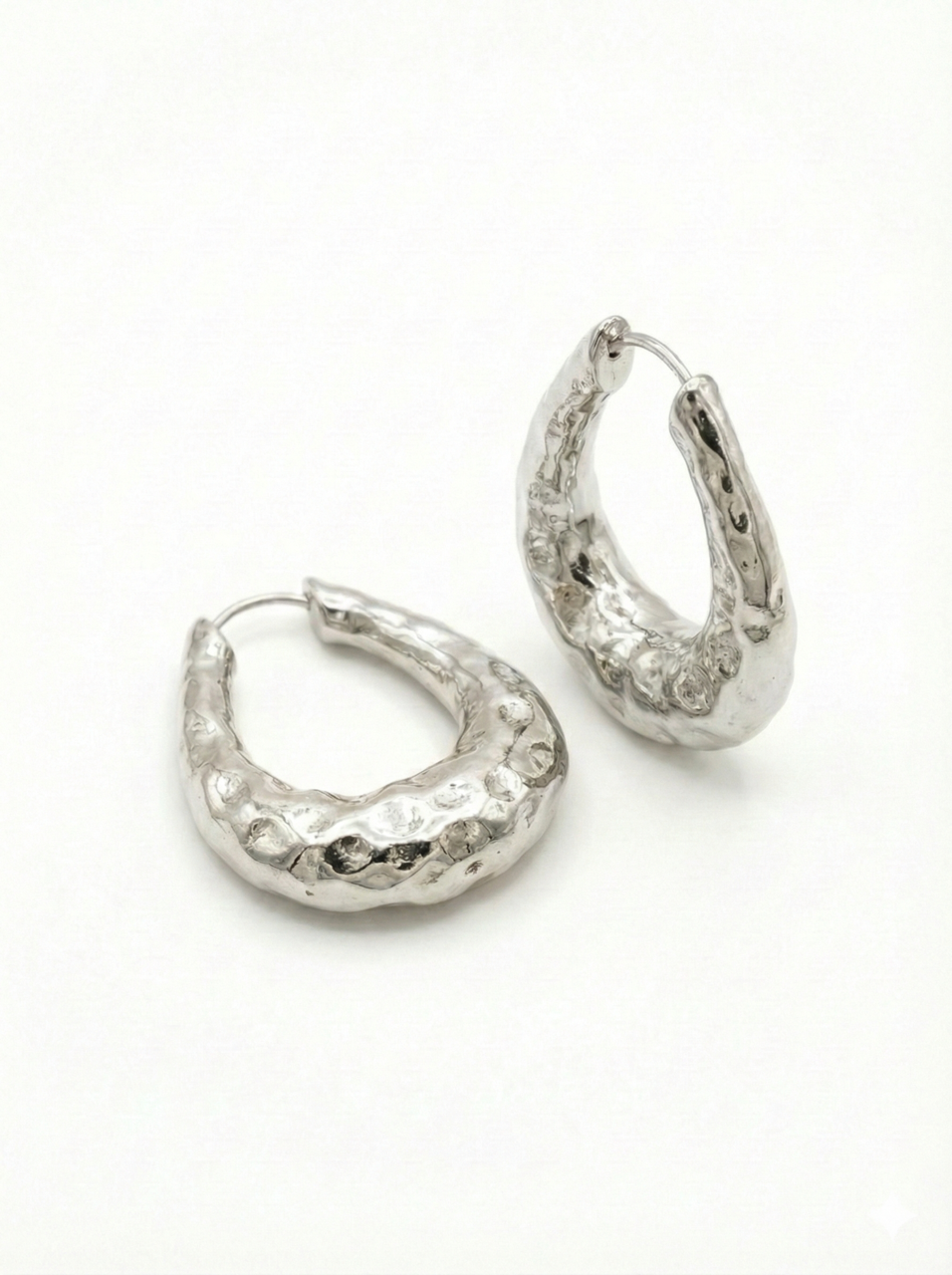 Silver Sculpted Teardrop Hoops