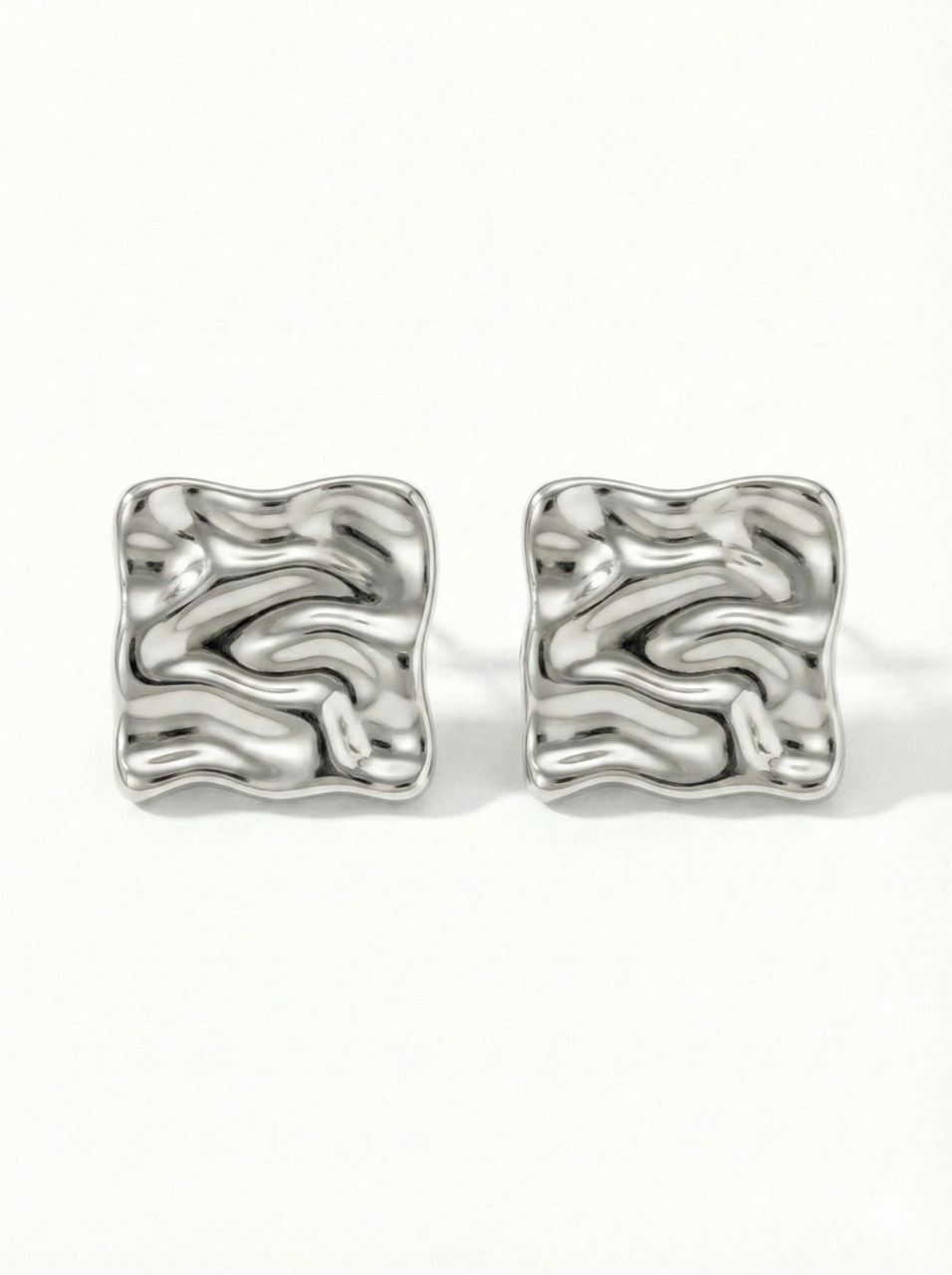 Silver Ripple Square Studs